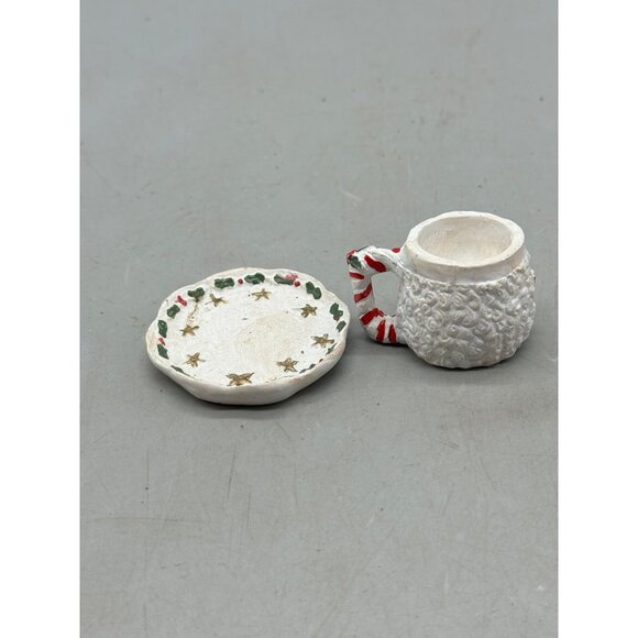 mini Santa Claus Ceramic Miniature Mug Plate Set Christmas Themed Decor READ - Picture 4 of 5